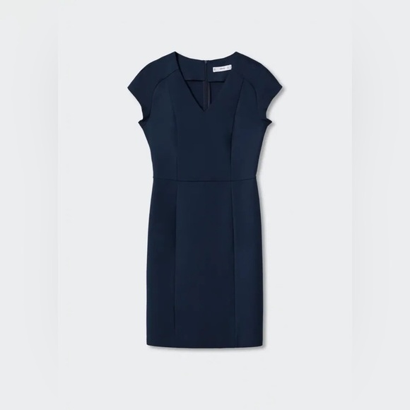 Mango Fitted Cotton Dress Navy Blue Size 0 NWT - Picture 4 of 7
